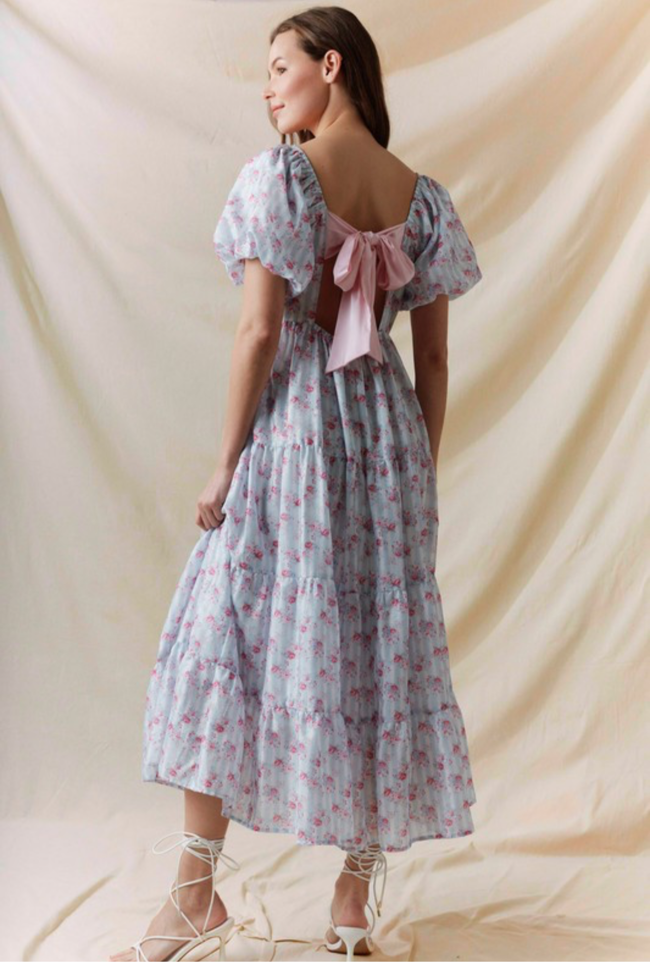 Adeline Striped Floral Midi Dress