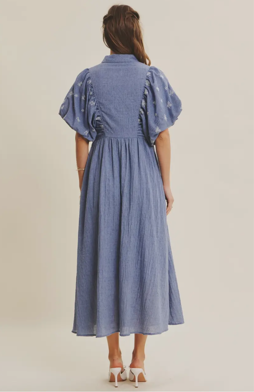 Midi Dress with Bubble Sleeves