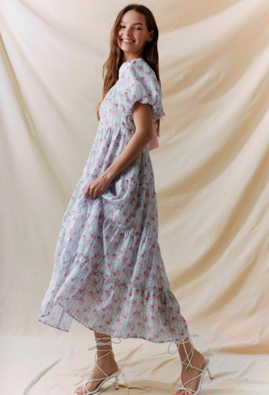 Adeline Striped Floral Midi Dress