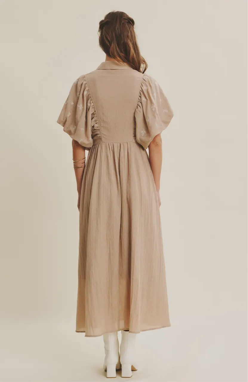 Midi Dress with Bubble Sleeves