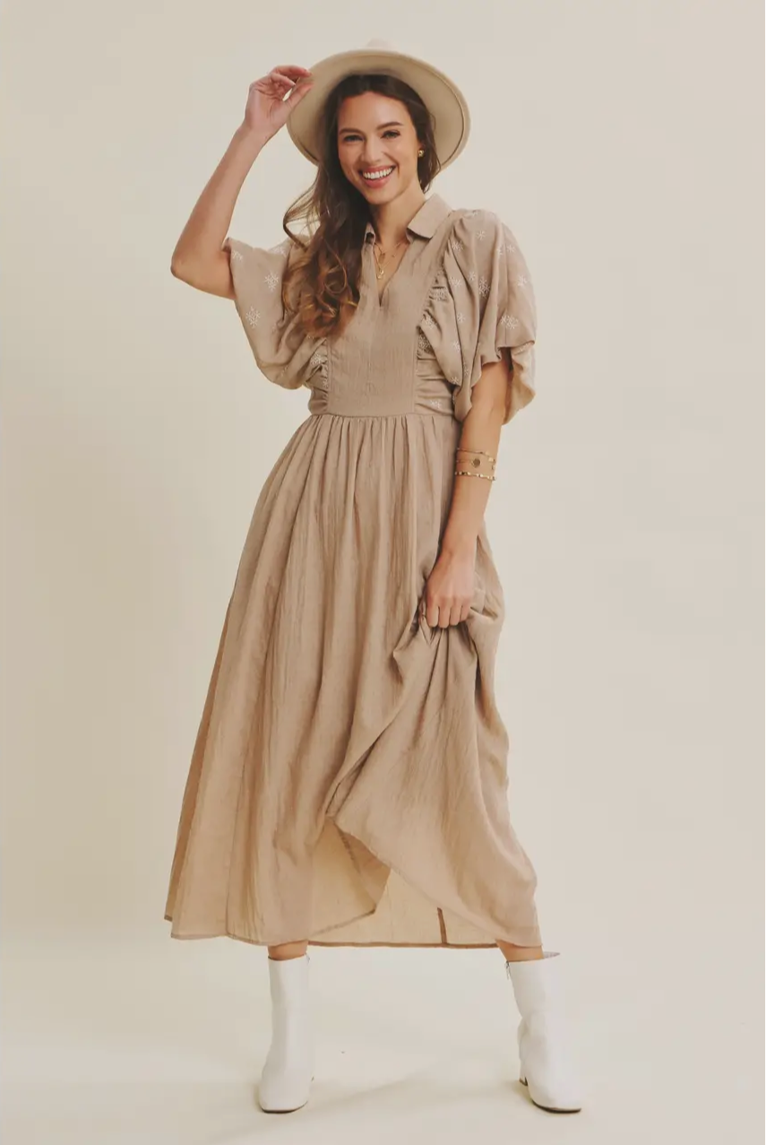 Midi Dress with Bubble Sleeves