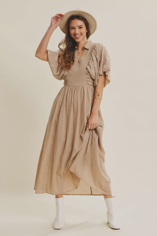 Midi Dress with Bubble Sleeves