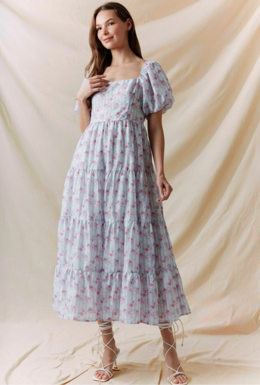 Adeline Striped Floral Midi Dress