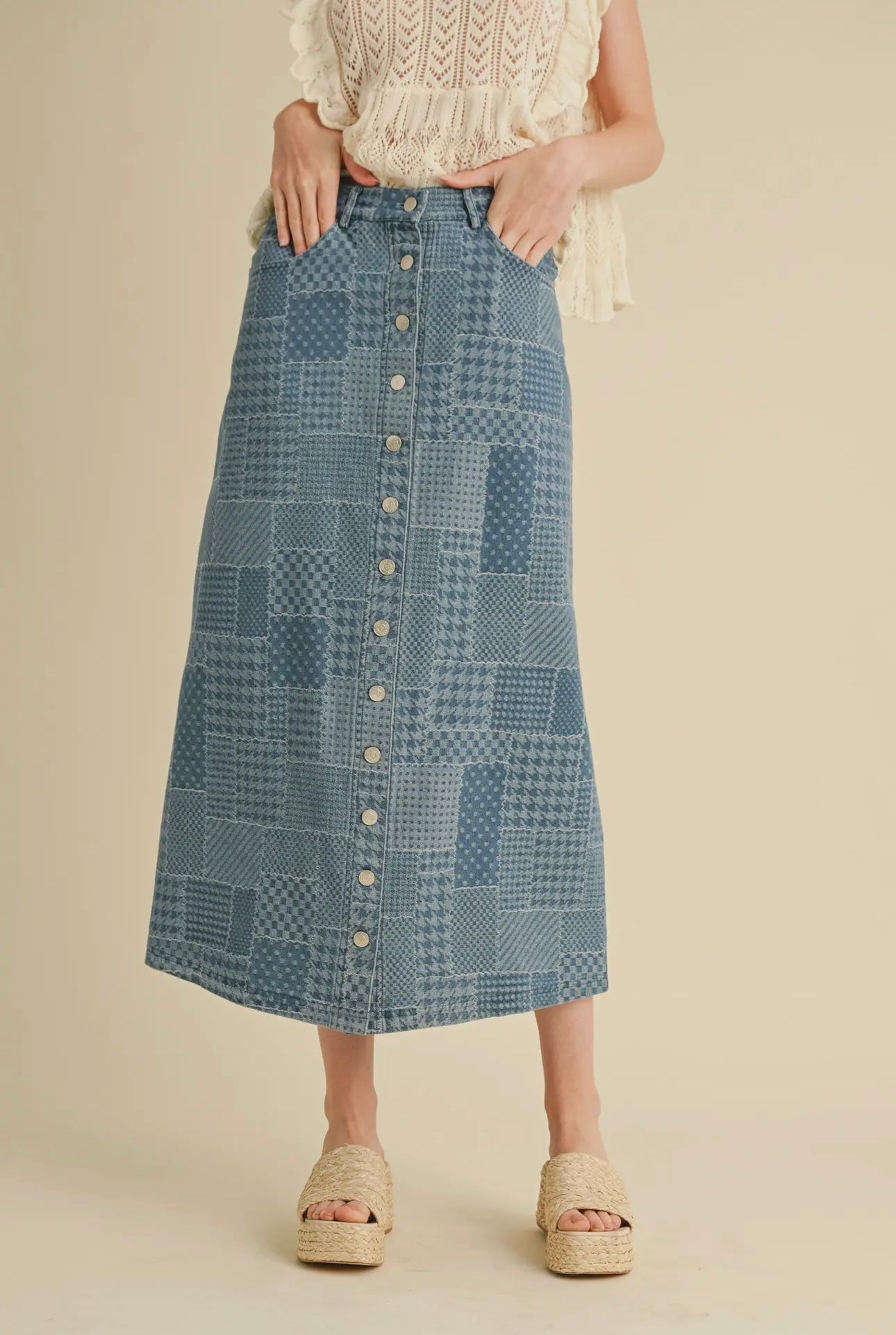 Patchwork Blue Denim Skirt
