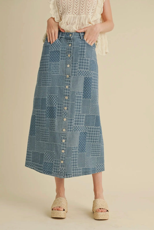 Patchwork Blue Denim Skirt