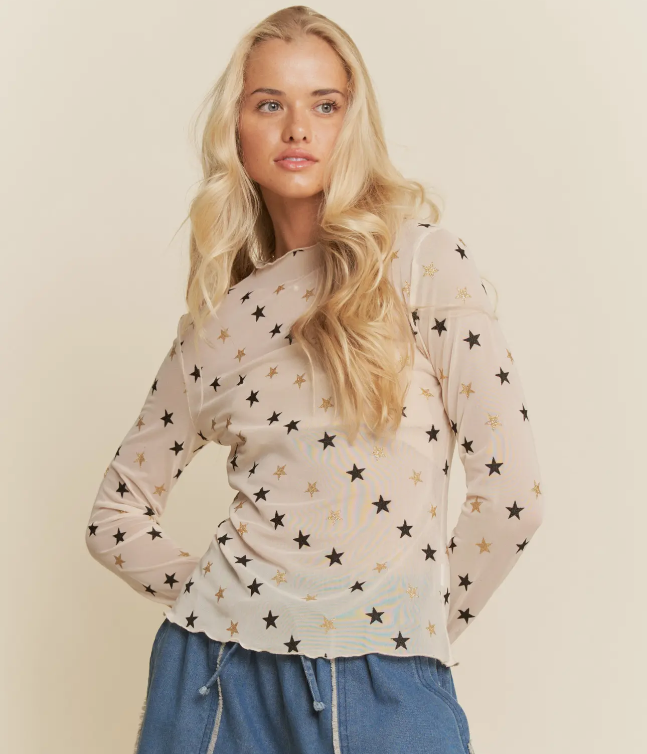 Gold & Black Star Mesh Top