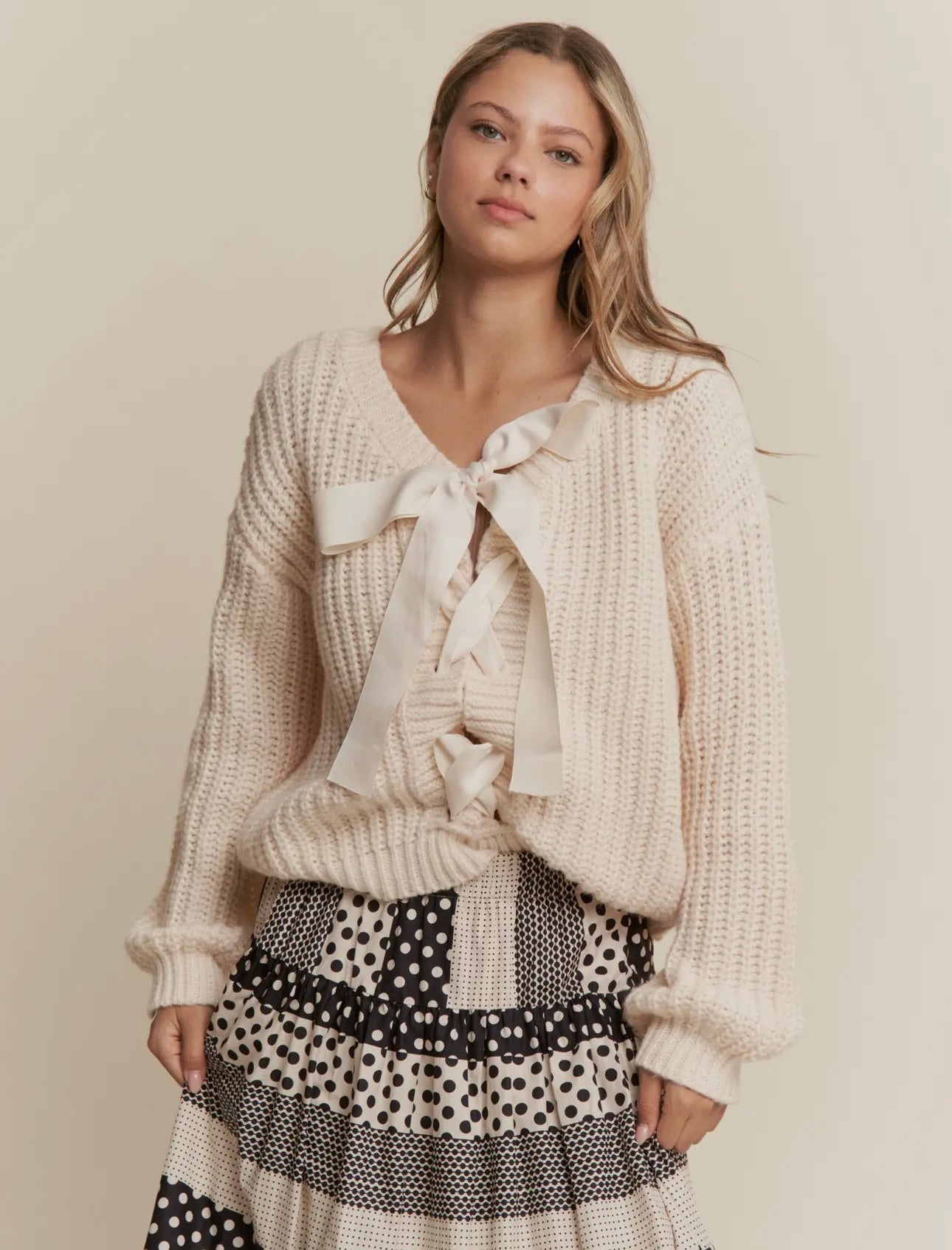 Ivory Bow Knit Sweater