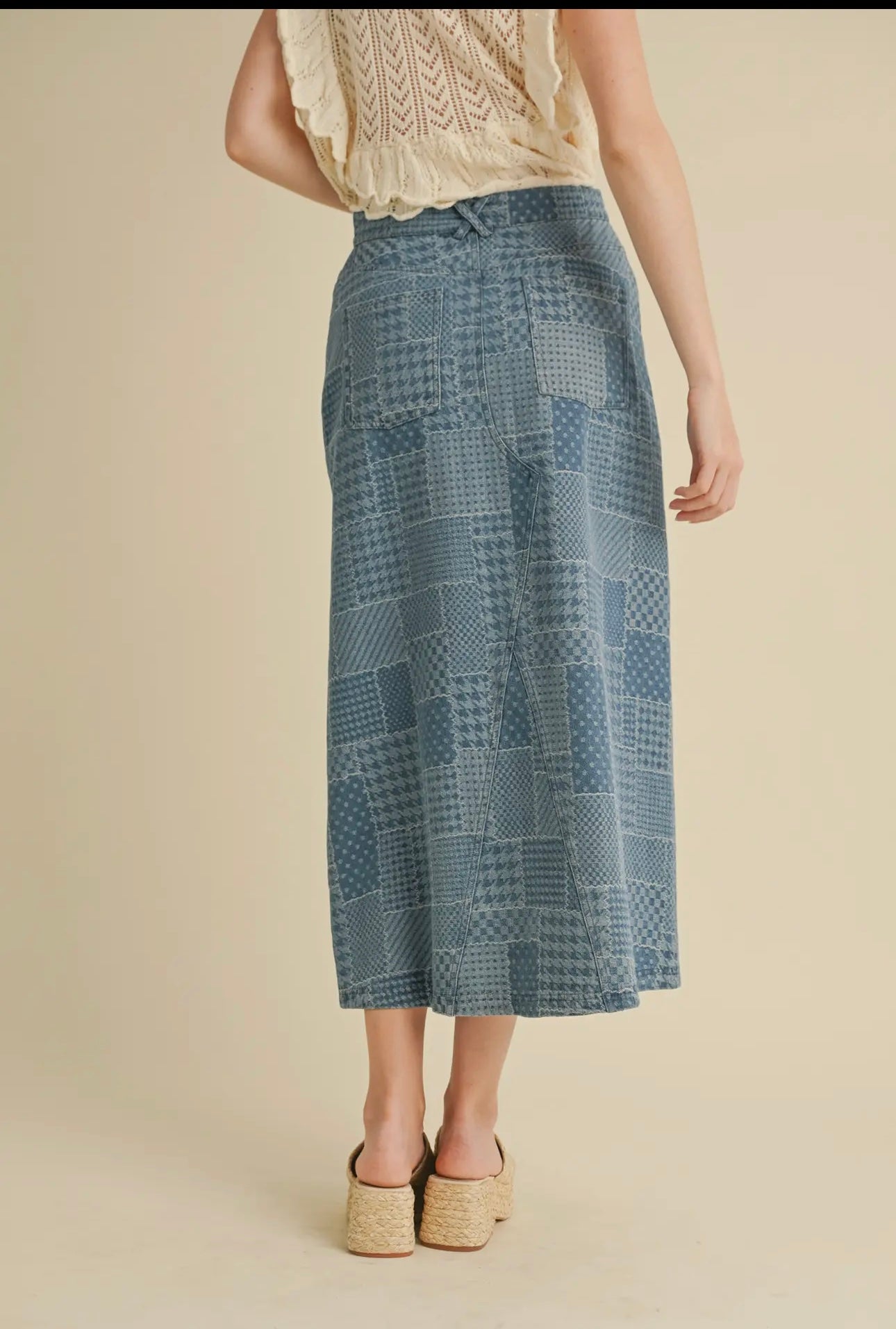 Patchwork Blue Denim Skirt
